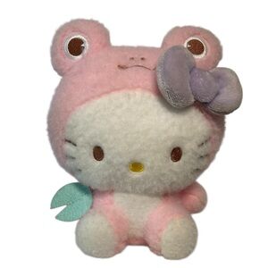 Hello Kitty Sanrio 7” Plush Fuzzy Pink Cat Frog Costume Purple Bow 2024